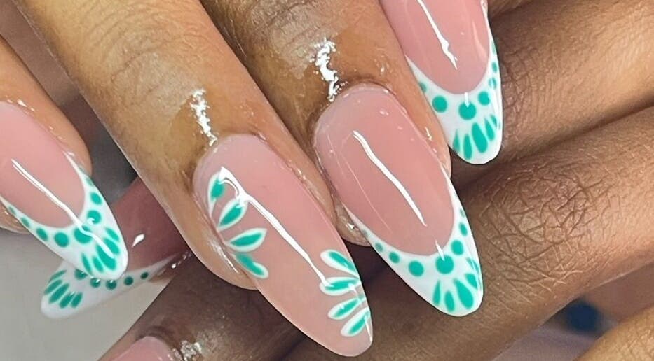 Beautifully manicured nails with floral designs at Push in Kingstown, St. George, VC.