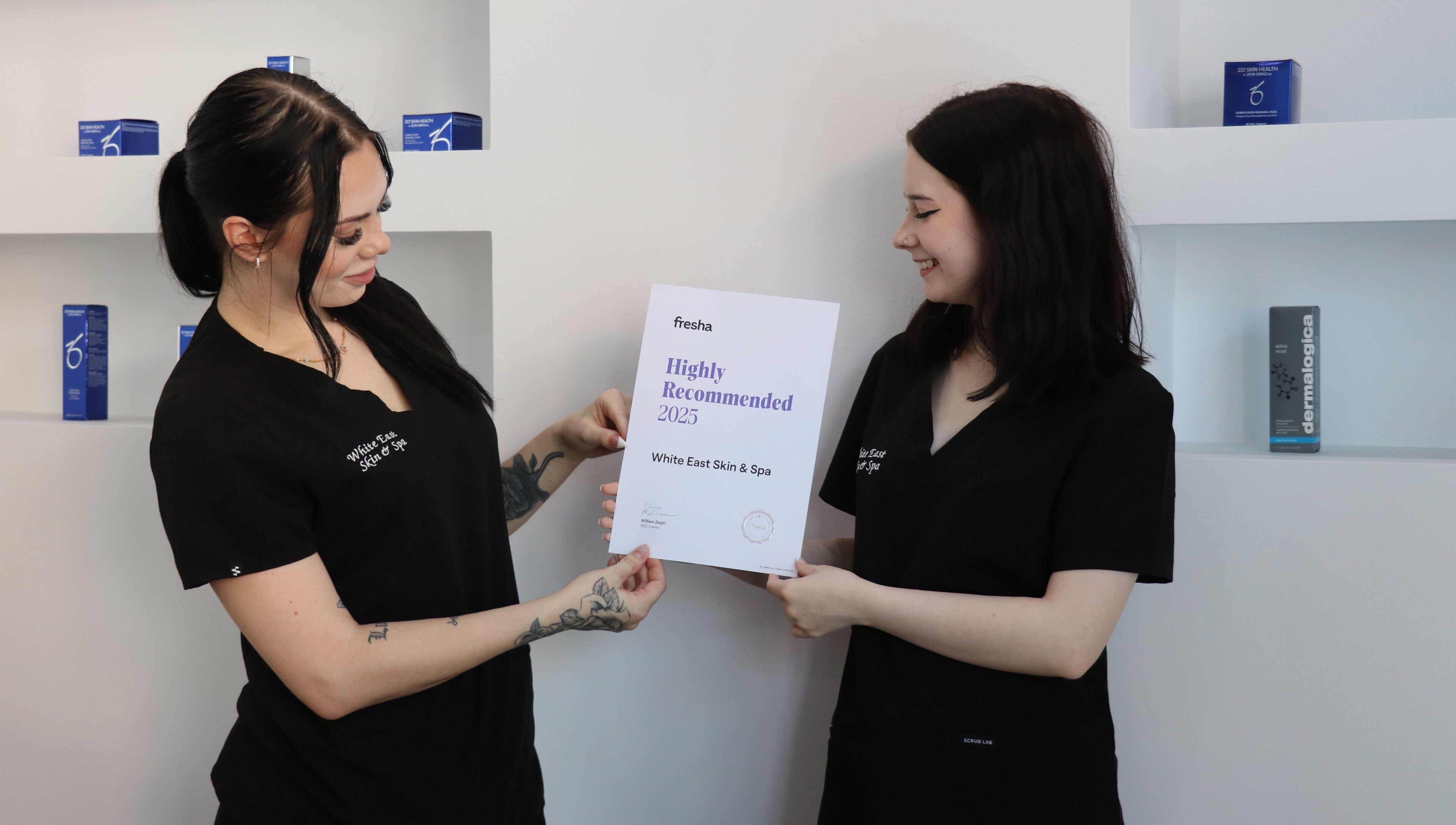 White East Skin & Spa staff showcasing their 2025 award in Melbourne, Victoria, AU.