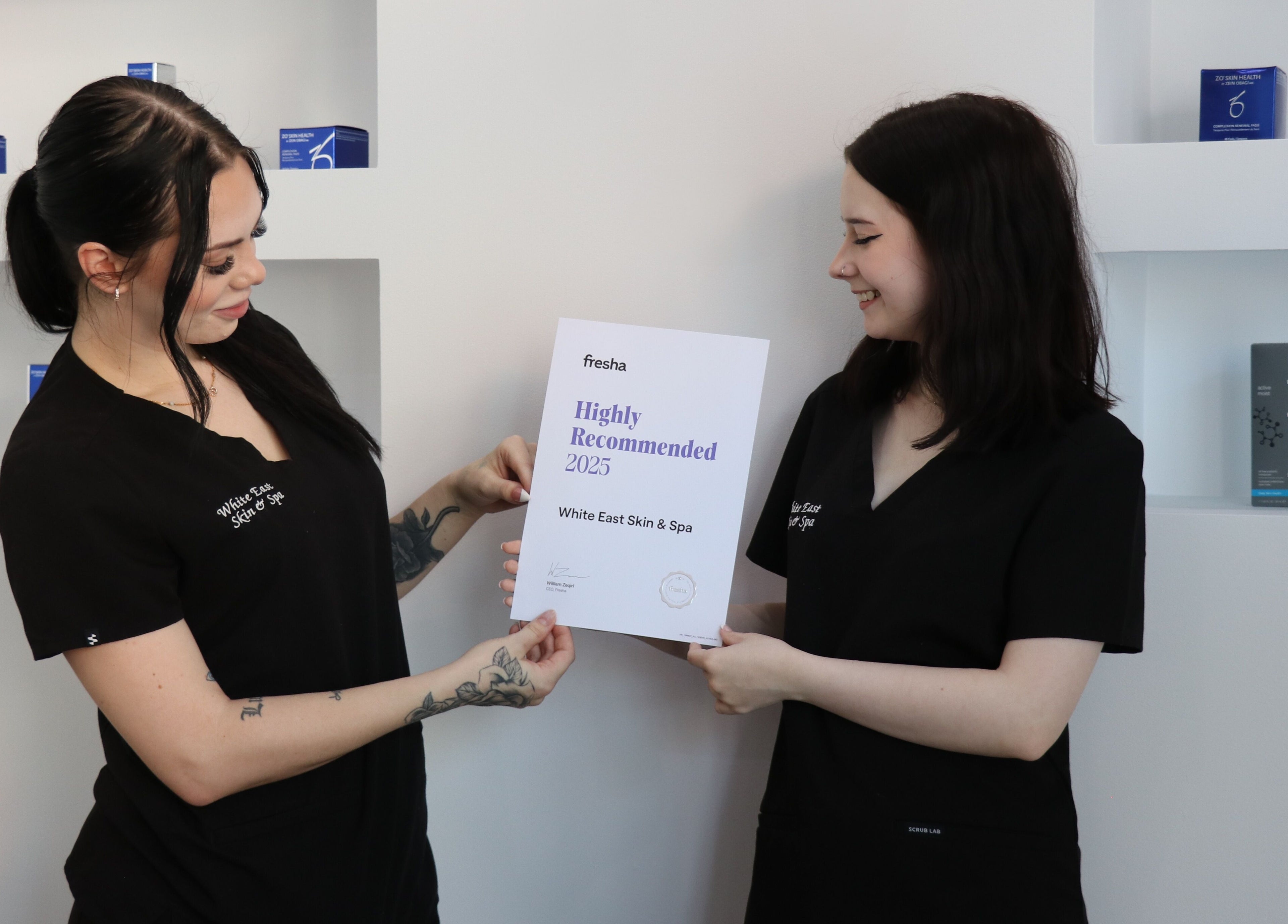 White East Skin & Spa staff showcasing their 2025 award in Melbourne, Victoria, AU.