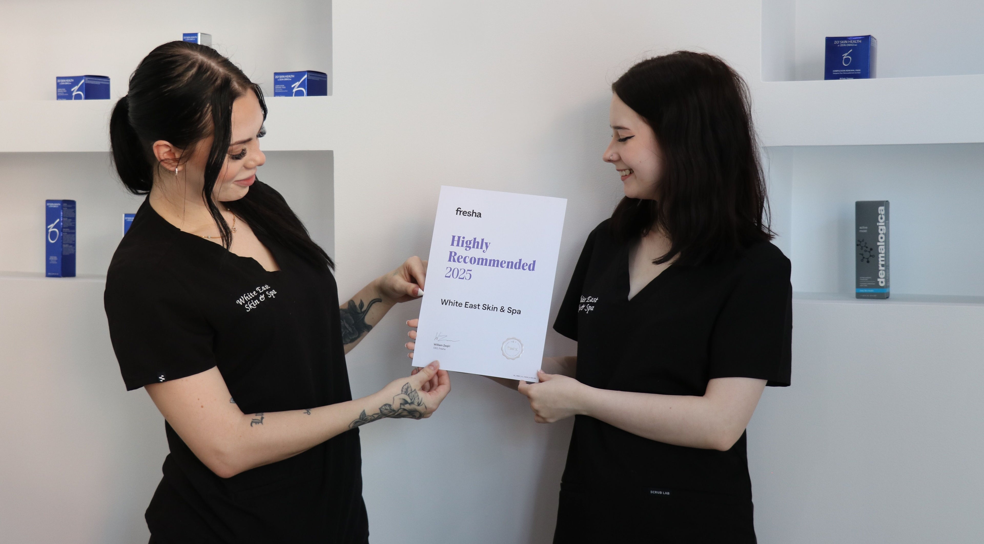 White East Skin & Spa staff showcasing their 2025 award in Melbourne, Victoria, AU.