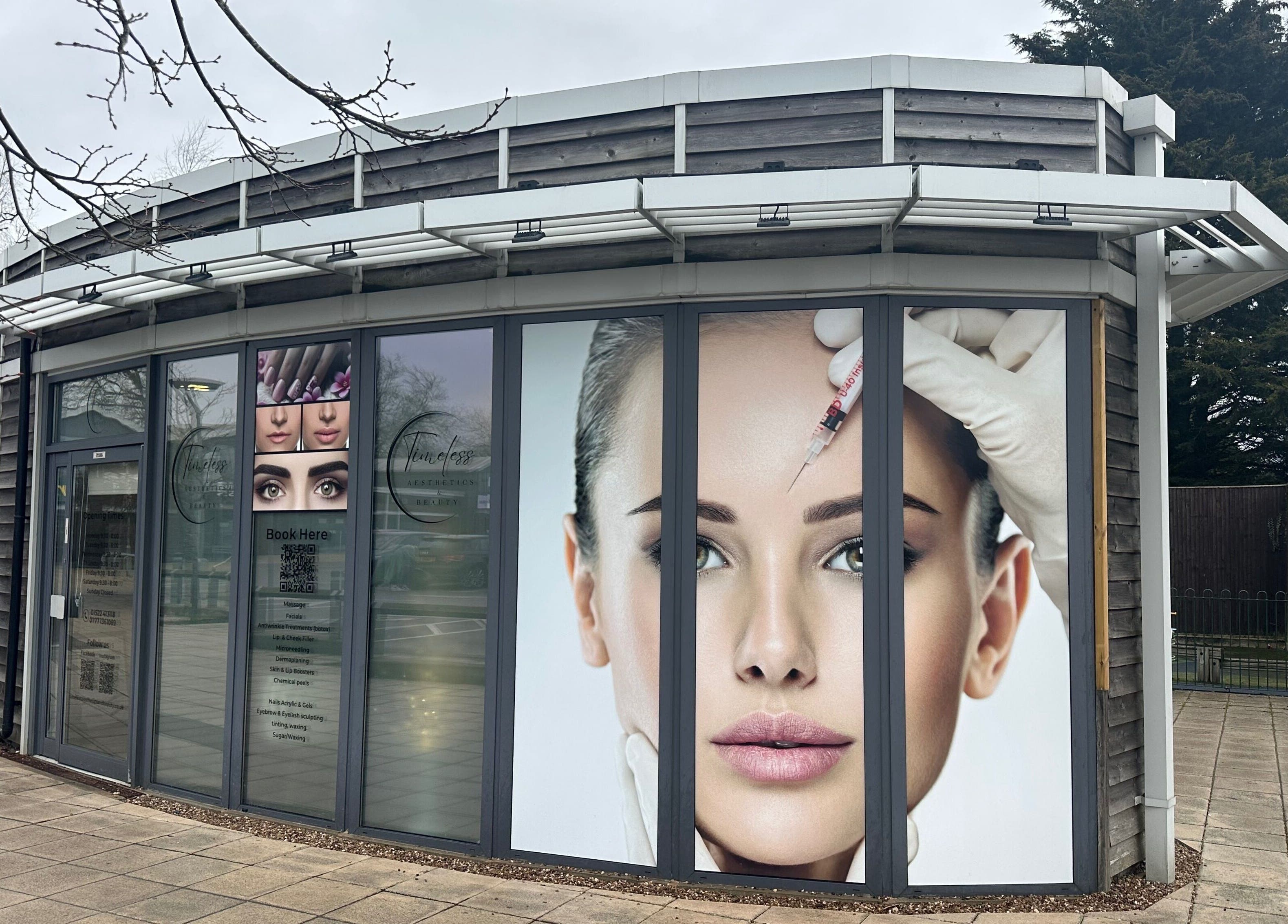 Exterior of Timeless Aesthetics & Beauty in Lincoln, England with stylish window displays.