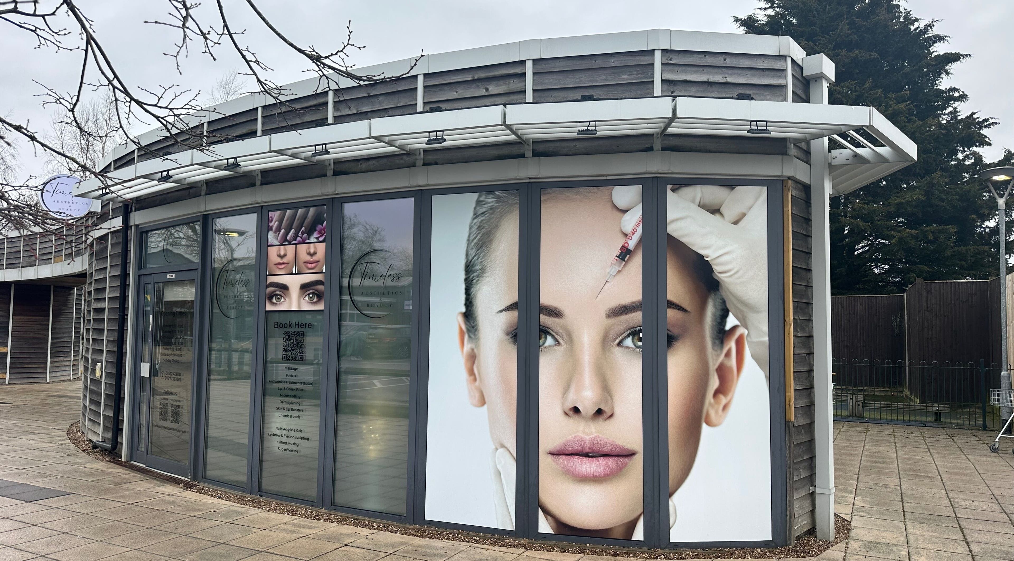 Exterior of Timeless Aesthetics & Beauty in Lincoln, England with stylish window displays.