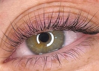 Close-up of eye with long lashes at Laterals and Lashes, Coventry, England, GB showcasing detailed lash work.