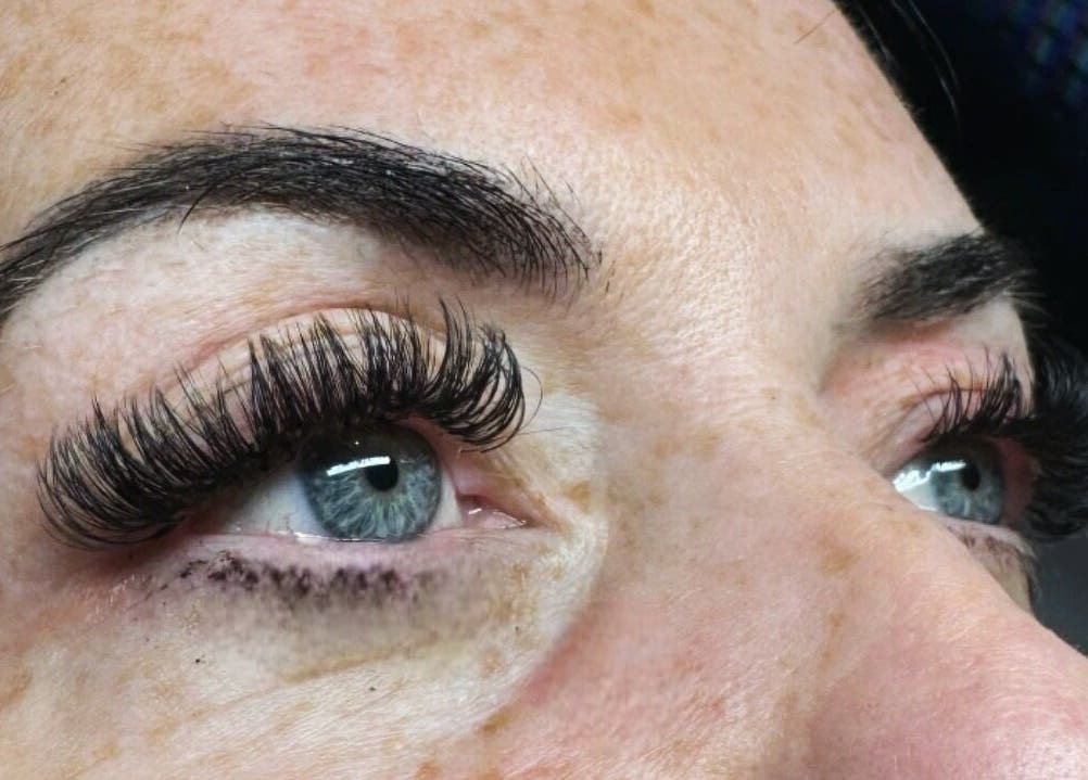 Close-up of eyelash extensions at Beautitude, Clitheroe, England, GB highlighting detailed lash artistry.