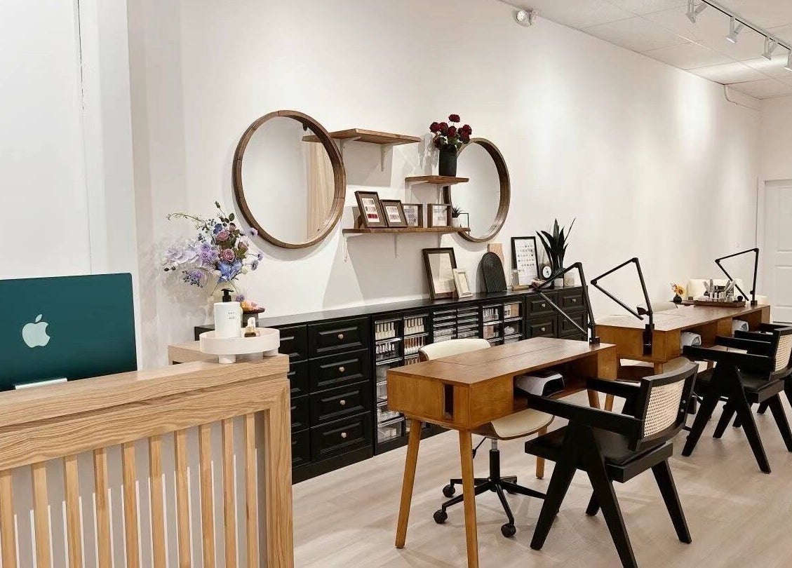 Modern manicure stations at Lunaria, Richmond, British Columbia, CA, showcasing sleek design and chic decor.