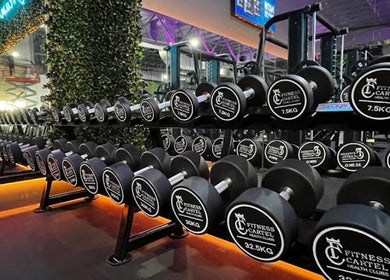 Neatly arranged dumbbells at Redding Strength & Conditioning, Albion Park Rail, New South Wales, AU.