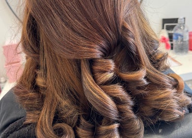 Luxurious curls styled at LAB Hair Lashes, Welling, England, GB salon. Perfect blend of elegance and glamour.