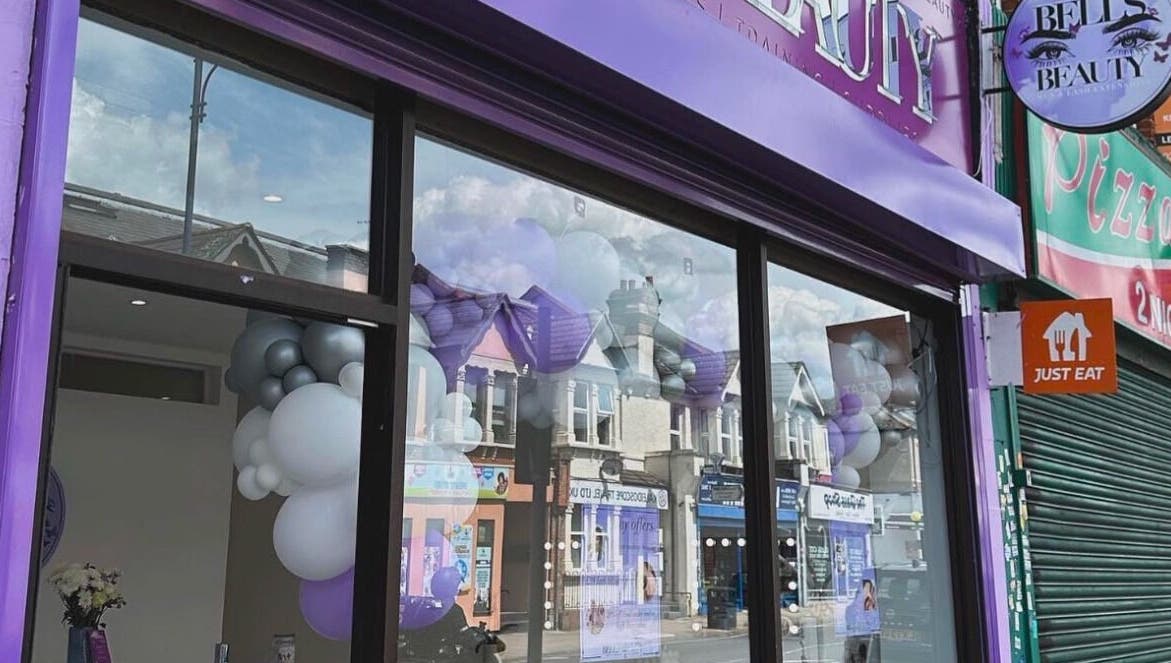 Front view of LAB Hair Lashes in Welling, England, GB, showcasing its stylish purple exterior.