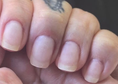 Close-up of natural nails at Melonie's Nail Salon, Hastings, England, GB showcasing clean, neat maintenance.