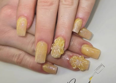 Elegant 3D flower nail art at Melonie's Nail Salon in Hastings, England, GB.