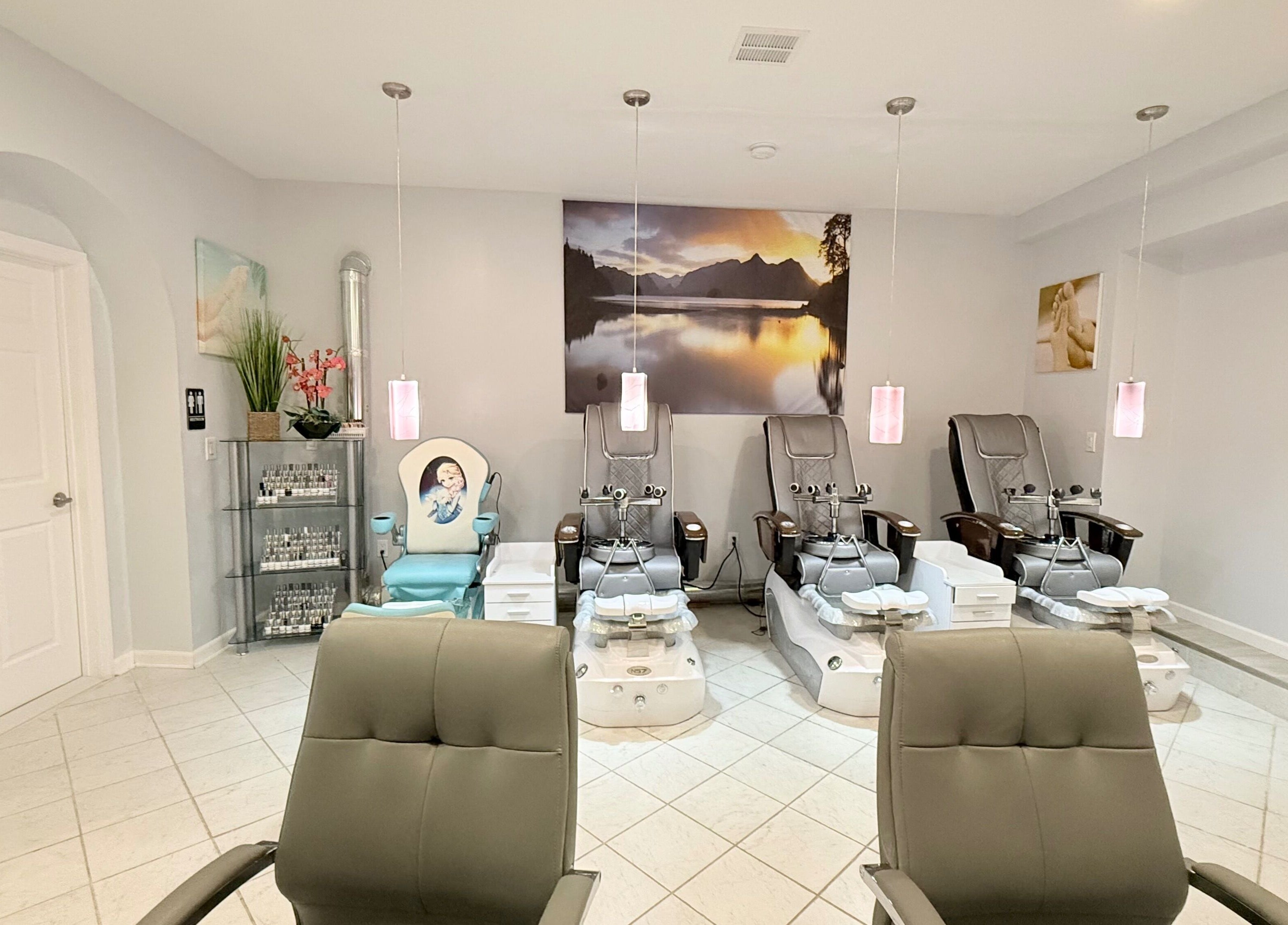 Pedicure chairs at A&T NAIL SALON, Somerville, New Jersey for luxurious beauty treatments.