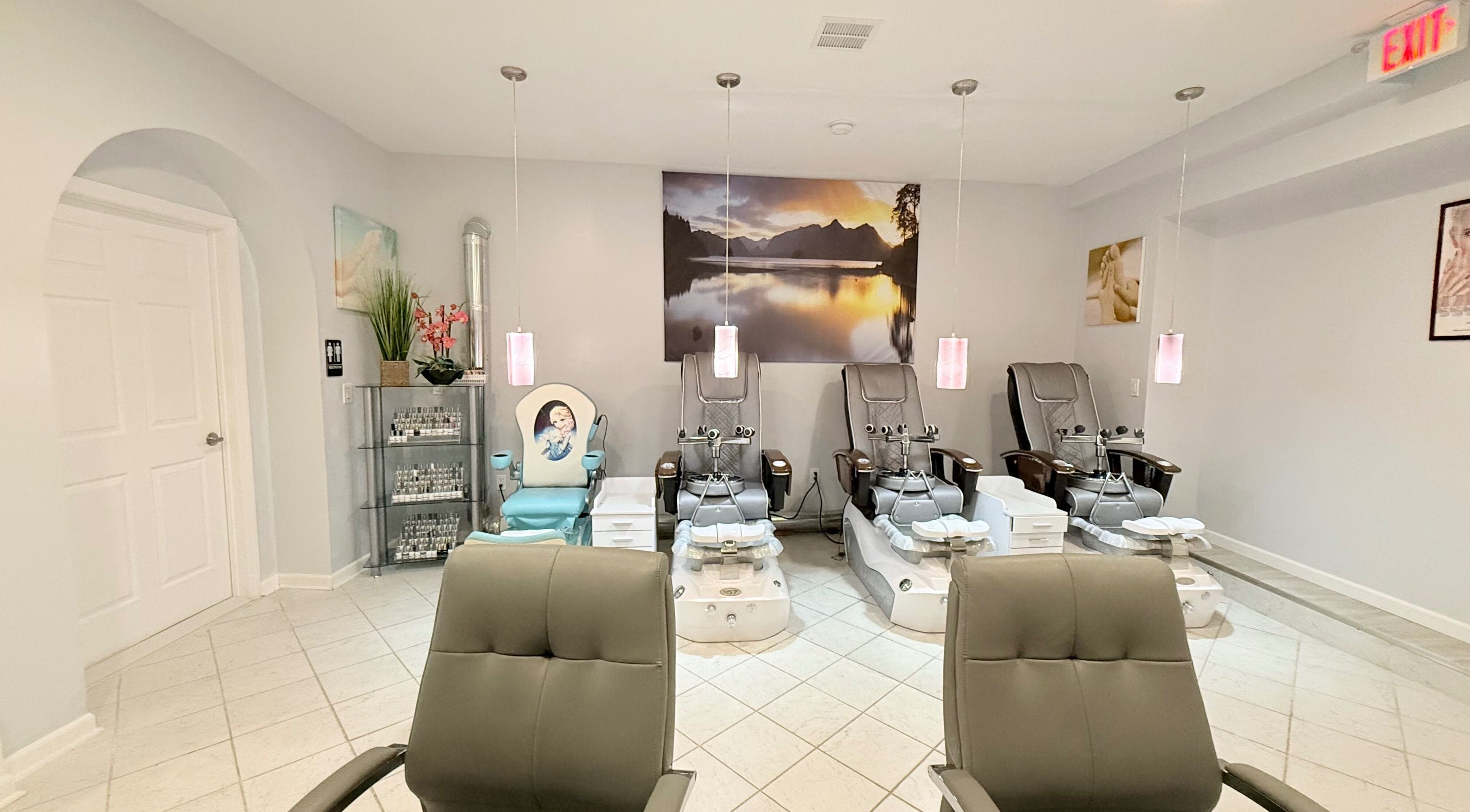 Pedicure chairs at A&T NAIL SALON, Somerville, New Jersey for luxurious beauty treatments.