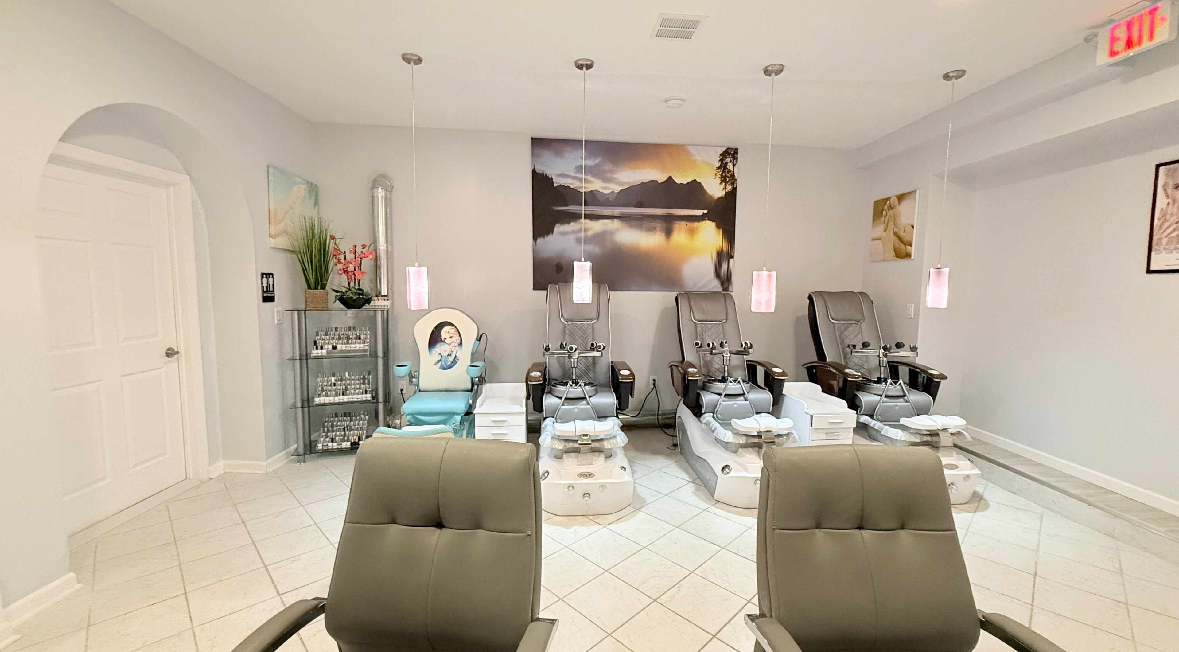 Pedicure chairs at A&T NAIL SALON, Somerville, New Jersey for luxurious beauty treatments.