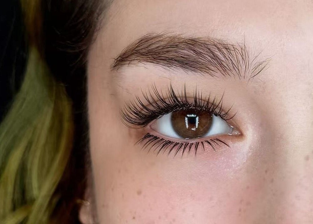 Close-up of expertly applied eyelash extensions at Queena Lash - Upland, Upland, California, US.