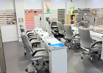 Interior of Diamond Nails (Perth CBD) showcasing elegant nail stations, Perth, Western Australia, AU.