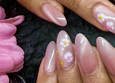 Elegant floral nail art at Diamond Nails (Perth CBD), Perth, Western Australia, AU featuring delicate blossoms.