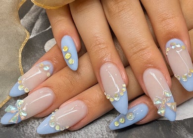Beautiful nail art with crystals at Diamond Nails (Perth CBD), Perth, Western Australia, AU.