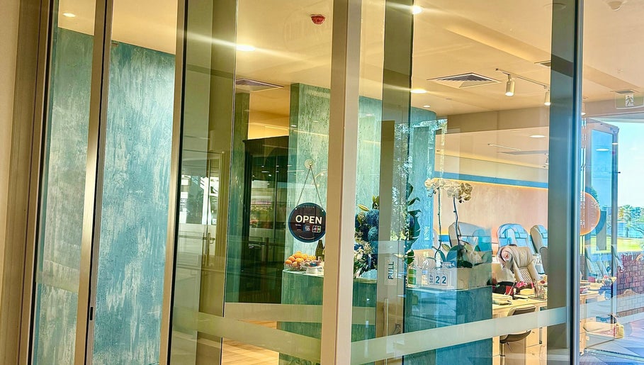 Entrance to Langley Park Nails (East Perth) with modern decor, located in East Perth, Western Australia, AU.