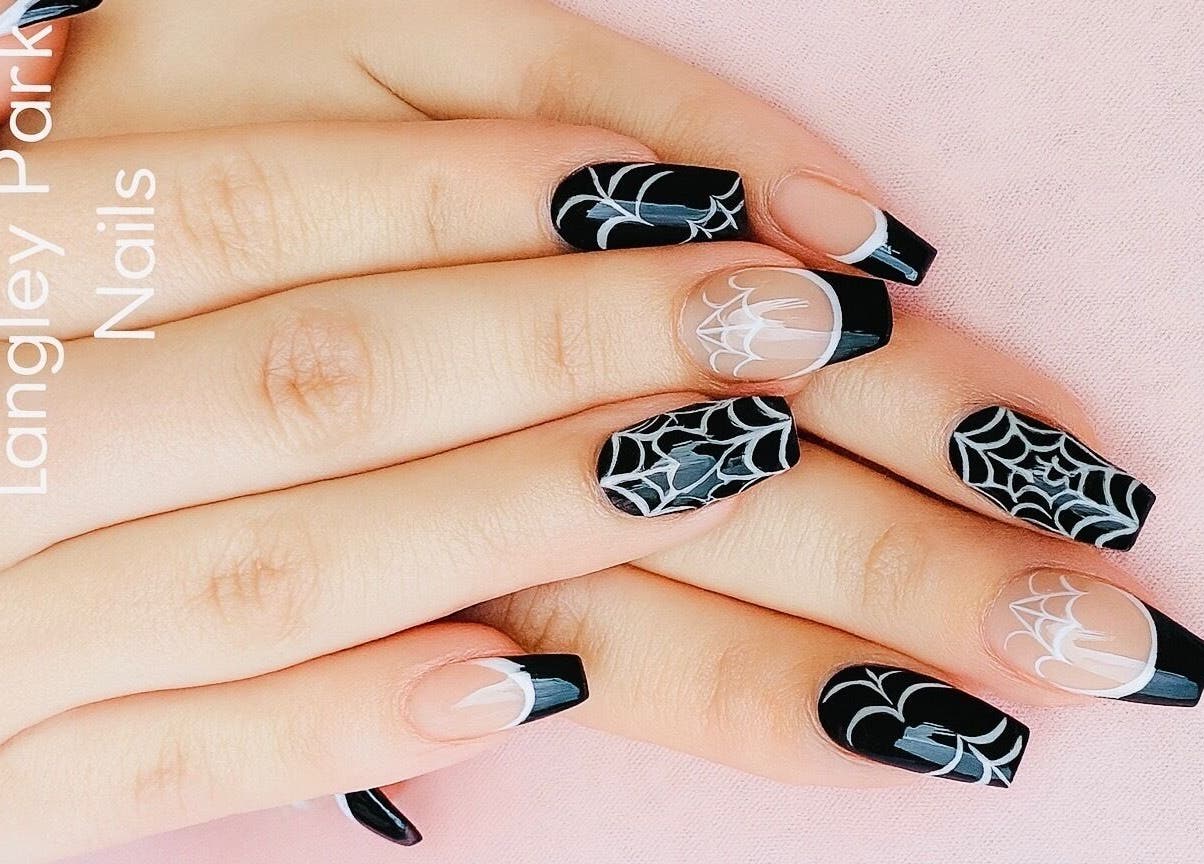 Stylish spider web nail art at Langley Park Nails in East Perth, Western Australia, AU.