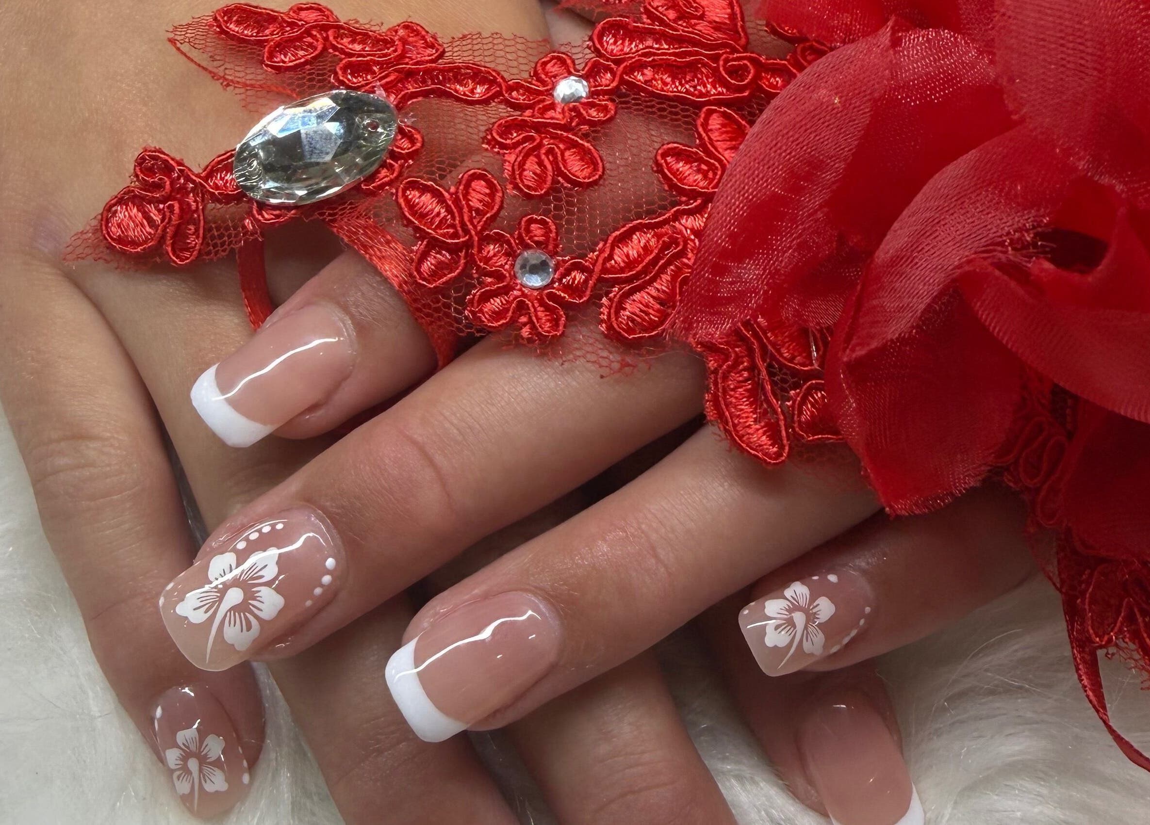 Intricately designed nails with floral art at Langley Park Nails (East Perth), East Perth, Western Australia, AU.
