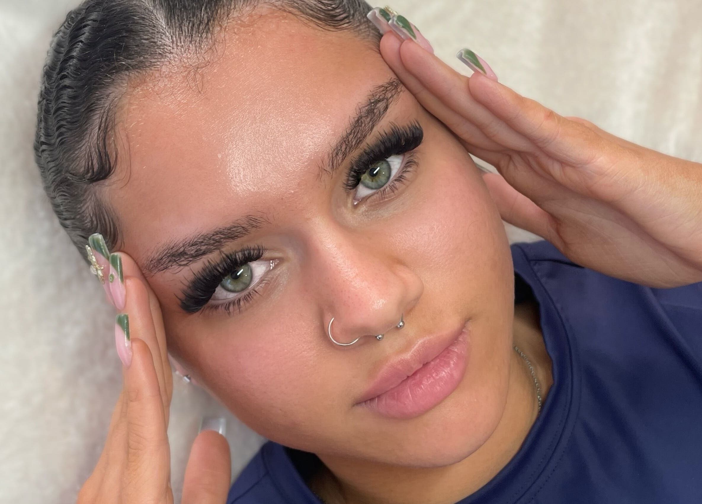 Close-up of styled lashes at Lisa's Lashes in Waun Fawr, Wales, GB.