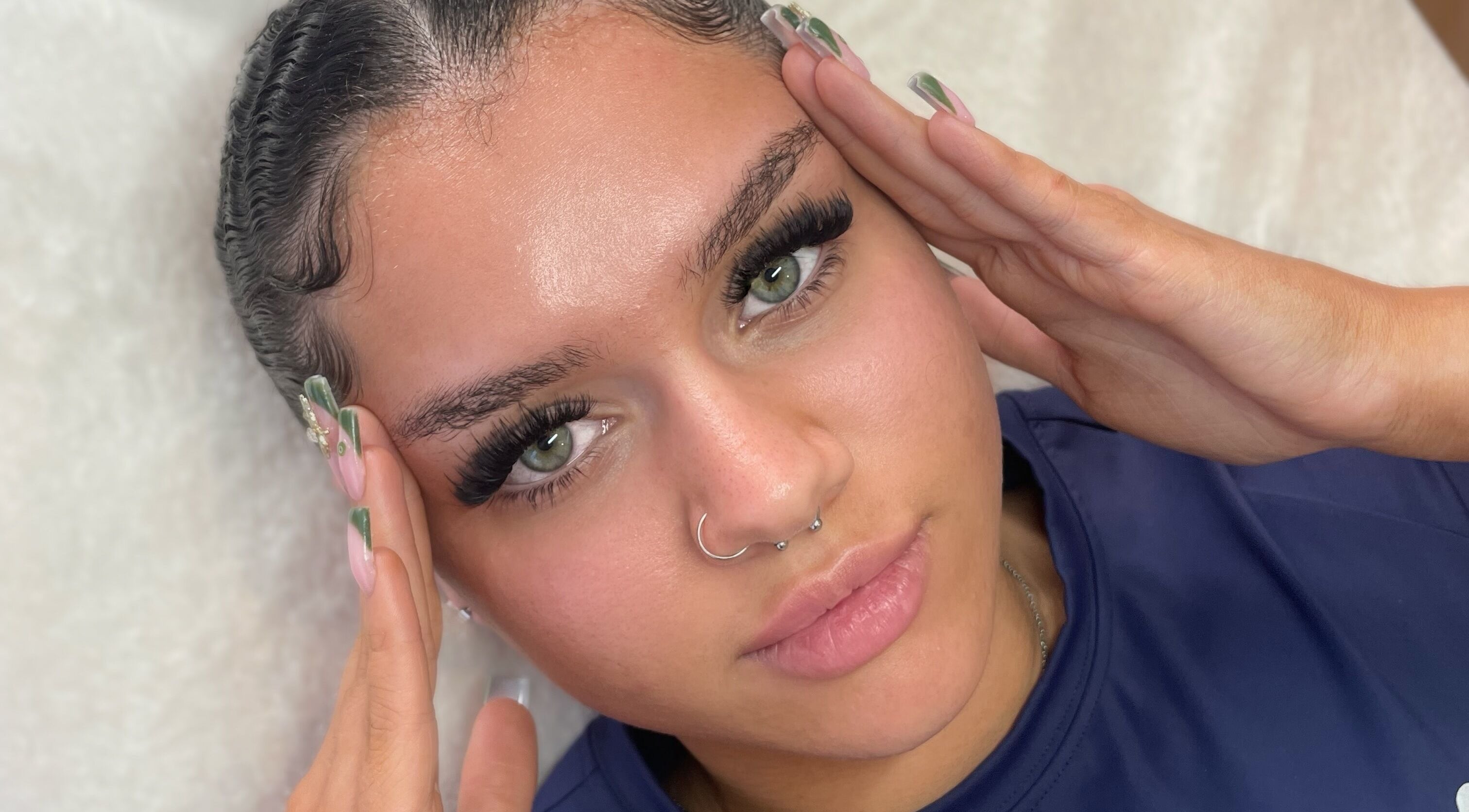 Close-up of styled lashes at Lisa's Lashes in Waun Fawr, Wales, GB.