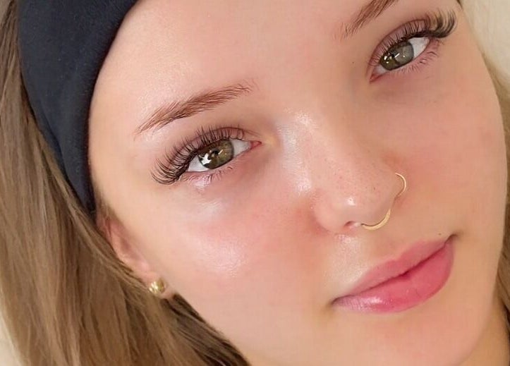 Client with beautiful eyelash extensions at Lisa's Lashes, Waun Fawr, Wales, GB.