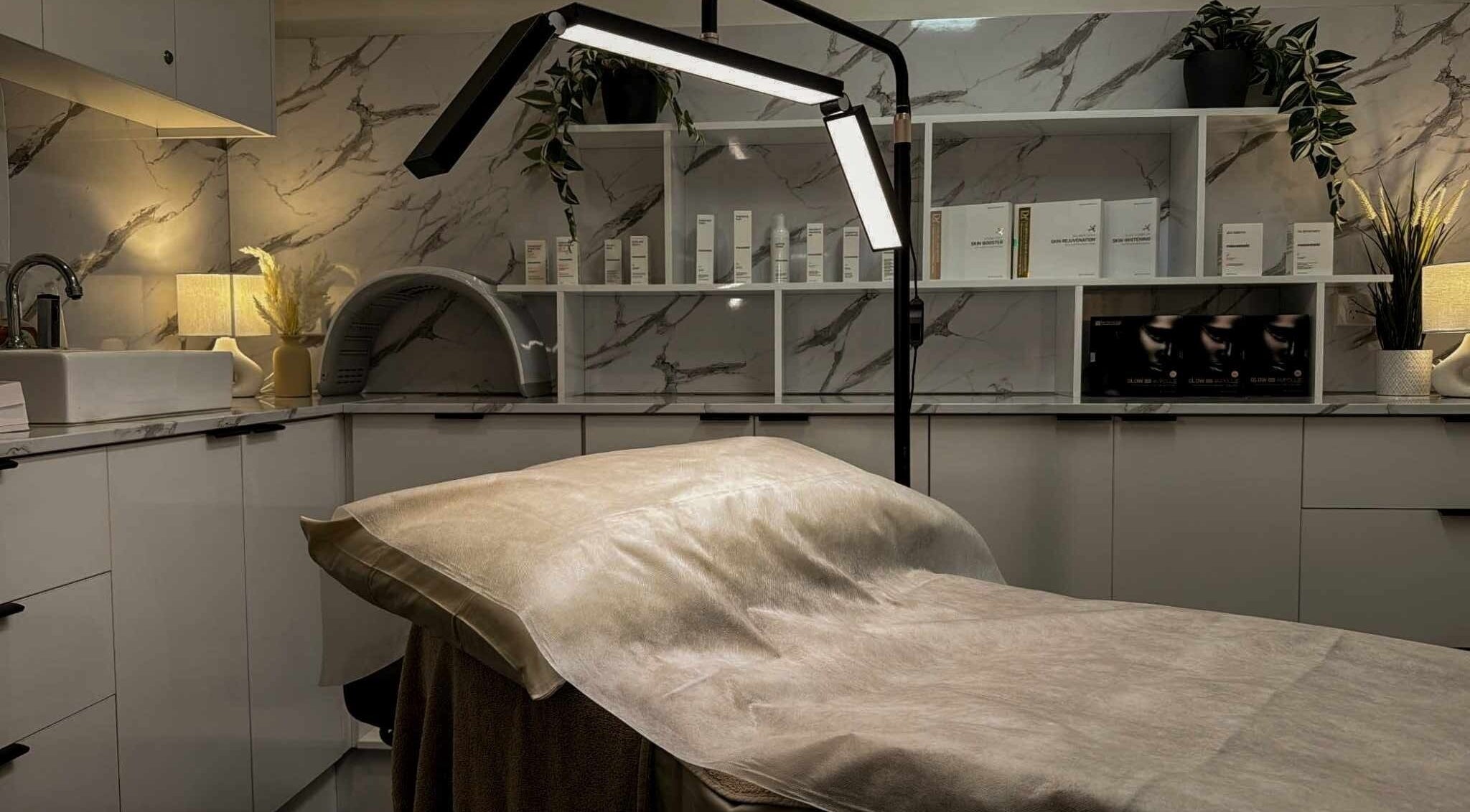 Luxurious treatment room at The Dermal Haven, Bentleigh East, Victoria, AU, showcasing elegance and modern wellness.