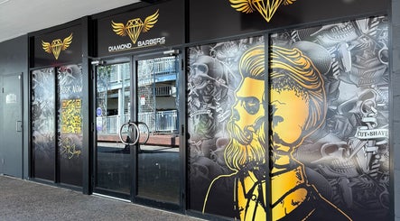 Exterior view of Diamond Barbers - CASUARINA in Casuarina, Northern Territory, AU with artistic wall design.