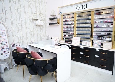 Chic nail service area at Dtangle Hair And Beauty Salon, Dubai, Dubai, AE, featuring luxury polishes.