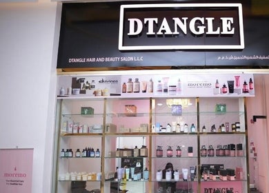 Front view of Dtangle Hair And Beauty Salon, showcasing product displays in Dubai, Dubai, AE.
