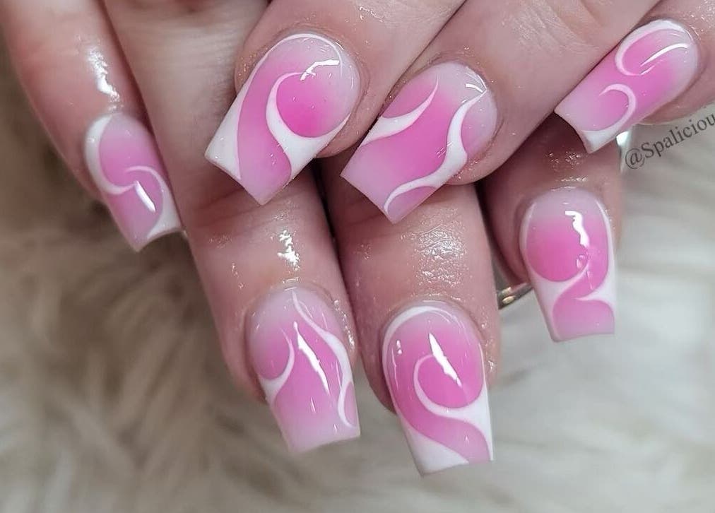 Beautiful pink swirl nail art at SpaLicious Nail Bar, Lancaster, Pennsylvania, US.