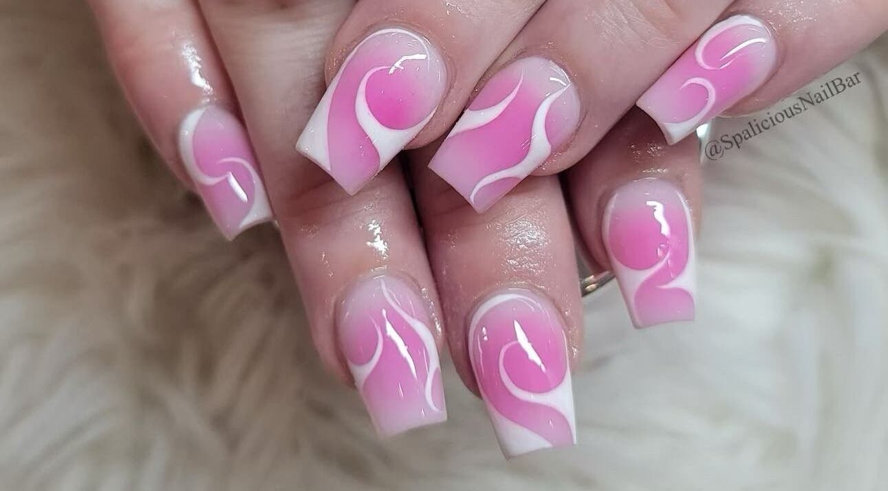 Beautiful pink swirl nail art at SpaLicious Nail Bar, Lancaster, Pennsylvania, US.