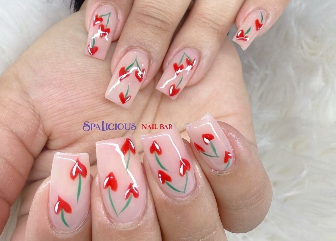 Elegant floral nail art at SpaLicious Nail Bar in Lancaster, Pennsylvania, US.