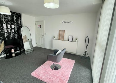 Modern beauty studio at Dionoire, MILTON KEYNES, England, GB with chic décor and styling chair.