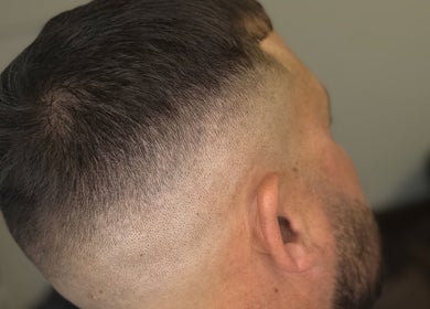 Close-up of a sleek fade haircut at Barber Jake, Motueka, Tasman, NZ.