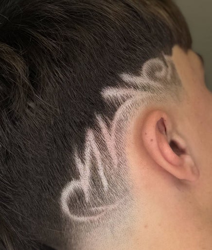 Close-up of hair with intricate fade design at Barber Jake, Motueka, Tasman, NZ.