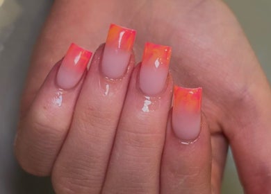 Bright orange ombre nails at Beauty by Livv, Burnley, England, GB.