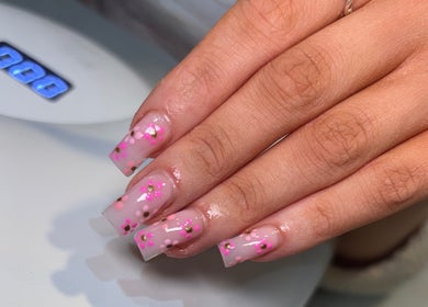 Elegant pink and glitter nails at Beauty by Livv, Burnley, England, GB.