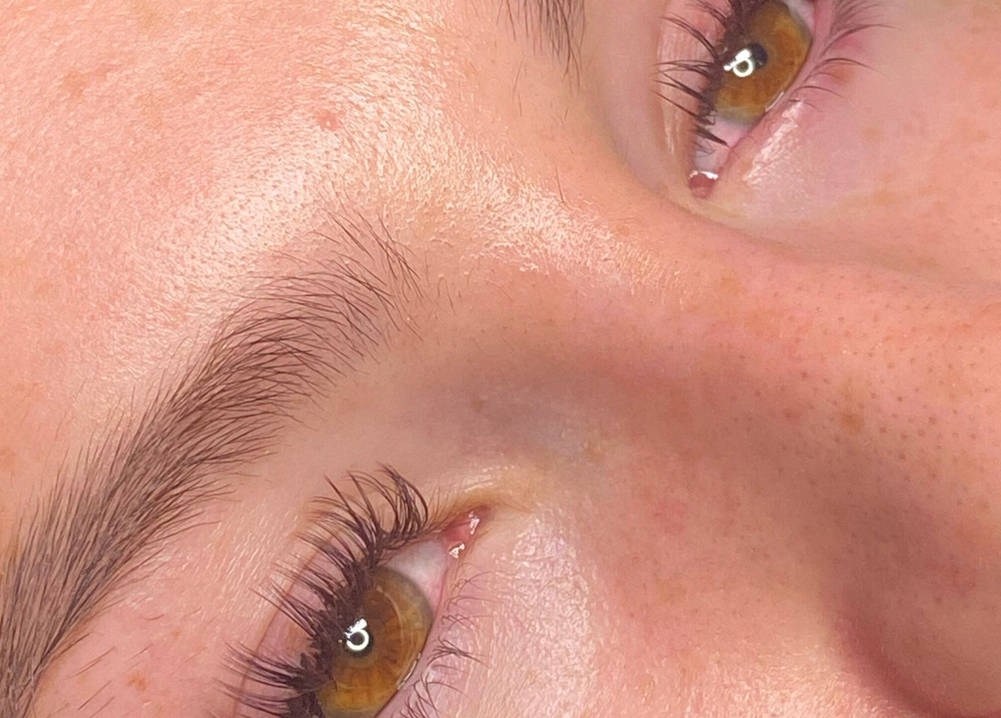 Close-up of beautifully treated eyebrows and lashes at Byciaralouise, Oswaldtwistle, England, GB.