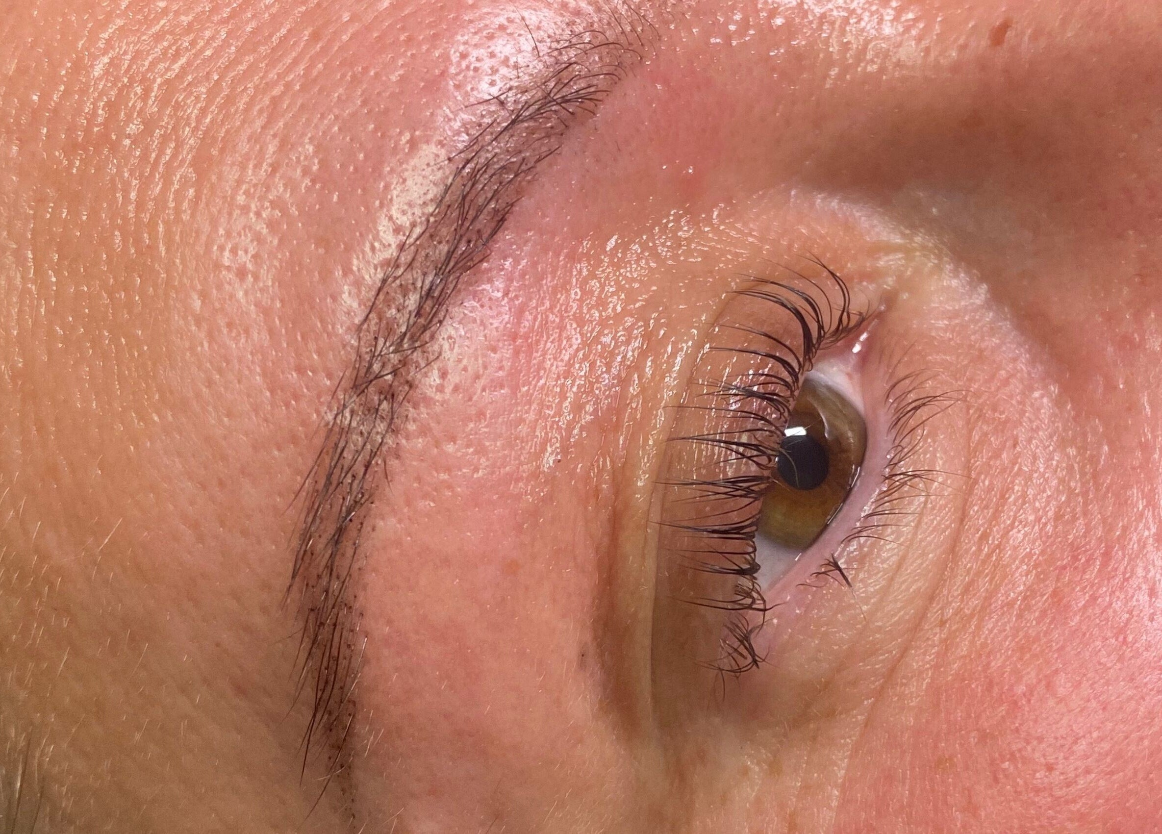 Close-up of expertly shaped eyebrow, Byciaralouise in Oswaldtwistle, England, GB, showcasing fine detail.