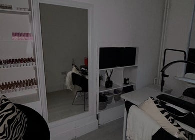 Interior view of Zo Nails, featuring chic decor and product shelves in Dublin, County Dublin, IE.