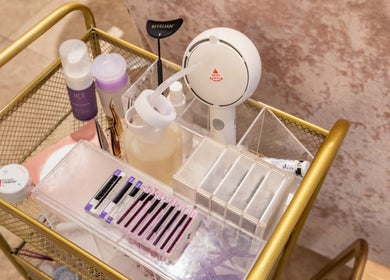 Professional beauty tools at Velvet Beauty Studio, New York, New York, US, featuring luxe supplies.