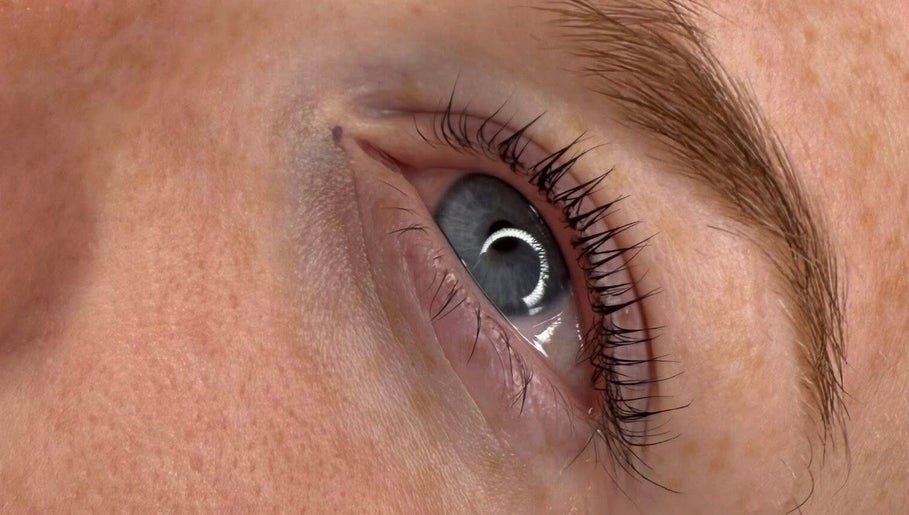 Close-up of an eye with long lashes at The Glow House, Hutton Rudby, England, GB.