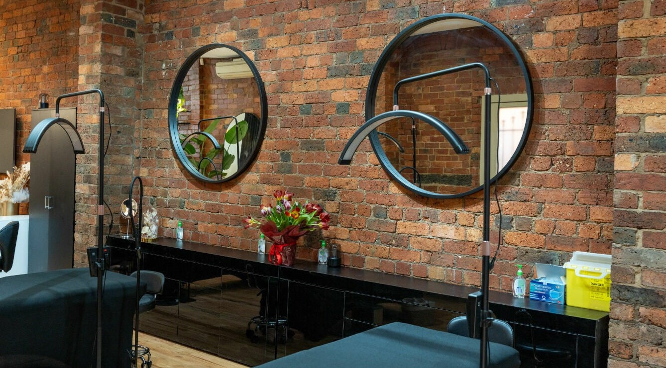 Chic interior of Tulip Beauty Lash and Brow, Melbourne, Victoria, AU with elegant mirrors and stylish decor.