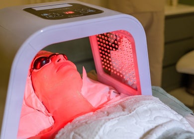 Customer enjoying LED facial treatment at Facial Boutique by Anna, Doha, Doha Municipality, QA.