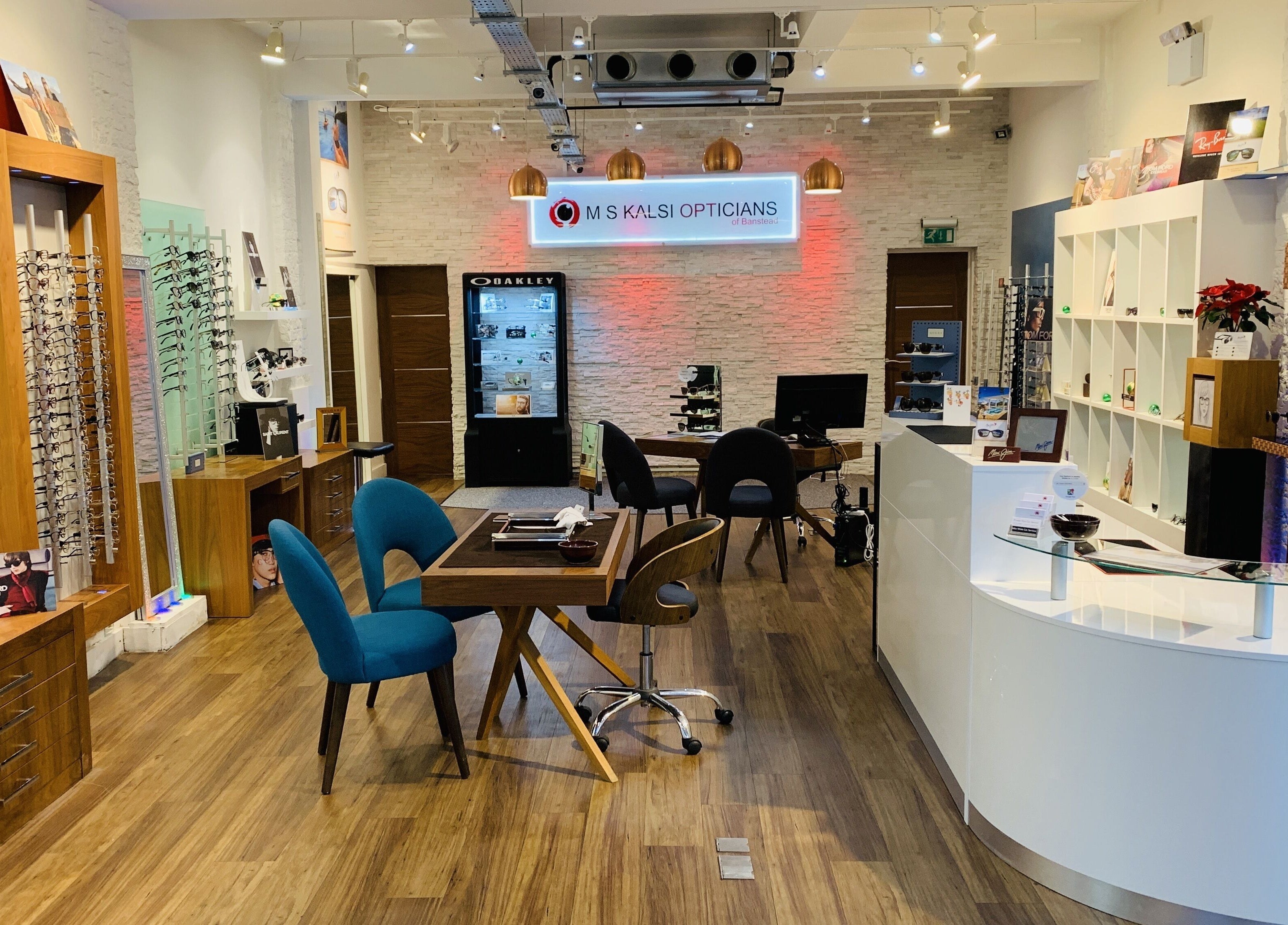 Interior of M S Kalsi Opticians - Banstead, showcasing eyewear displays and modern decor in Banstead, GB.