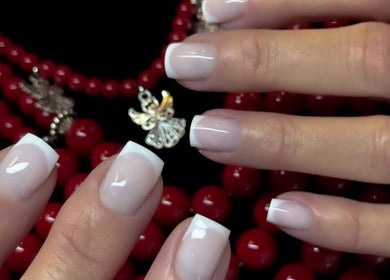 Elegant French manicured nails at Be Perfect Nail Studio, Oakville, Ontario, CA.