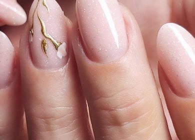 Chic nail art at Be Perfect Nail Studio, Oakville, Ontario, CA showcasing intricate design.