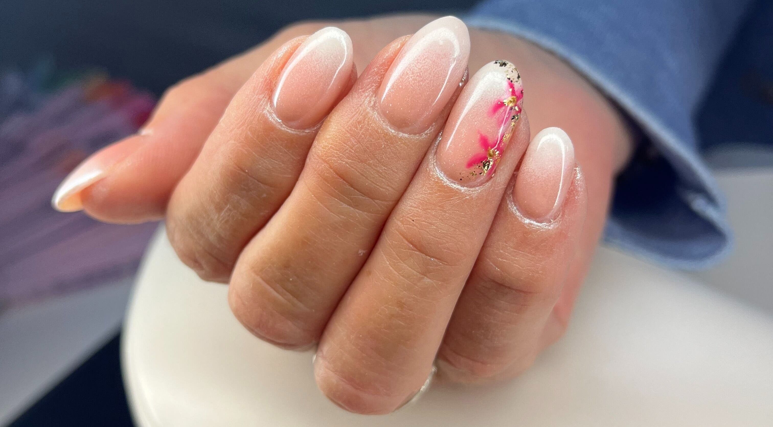 Beautiful nail art with pink floral design at Nails by Ciara Prout, Thurles, County Tipperary, IE.